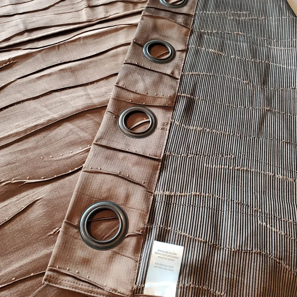 Mocha Brown Wavy Pleated Faux Silk Grommet Curtain Panels Set of 2 54x84